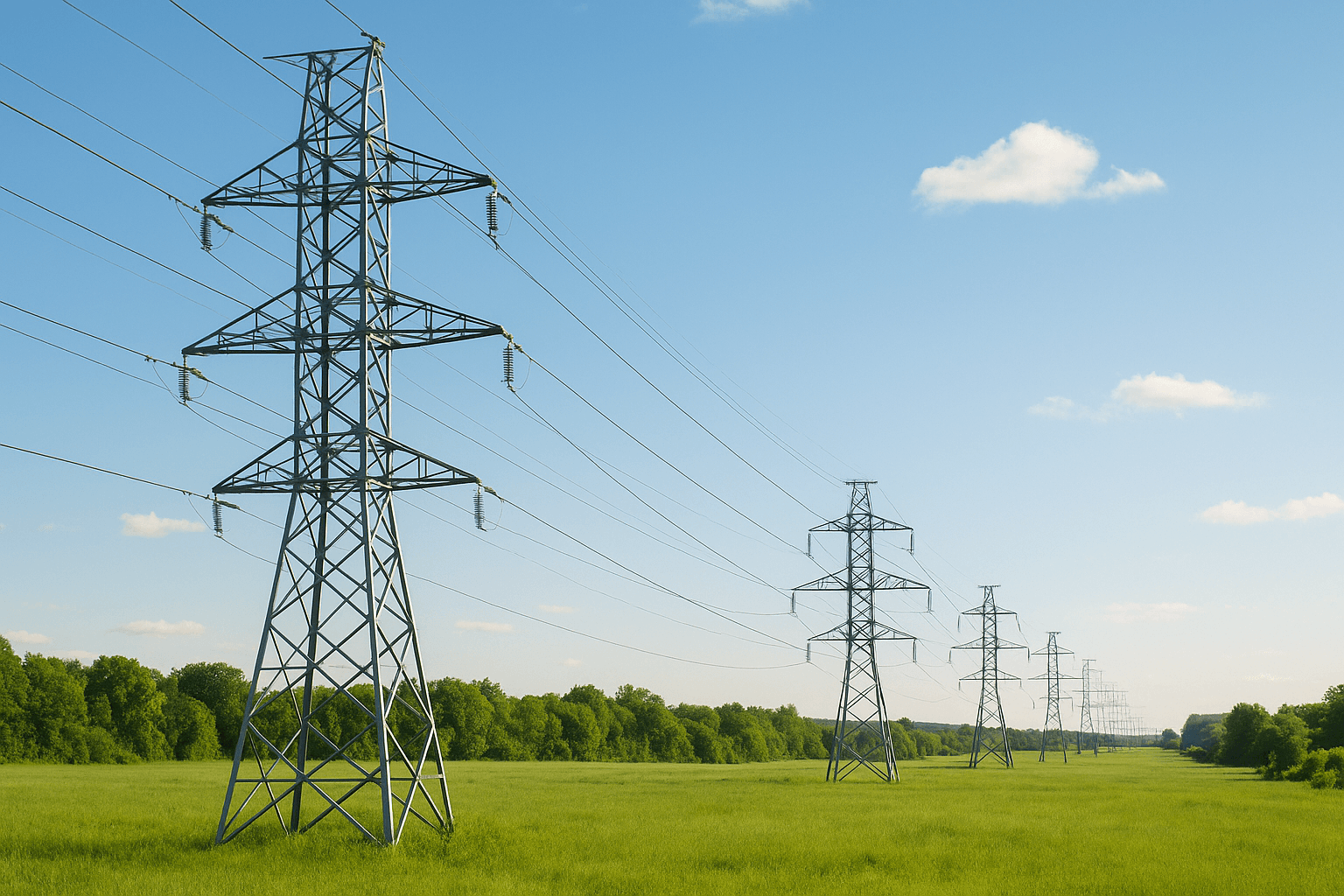 Transmission grid on a clear morning