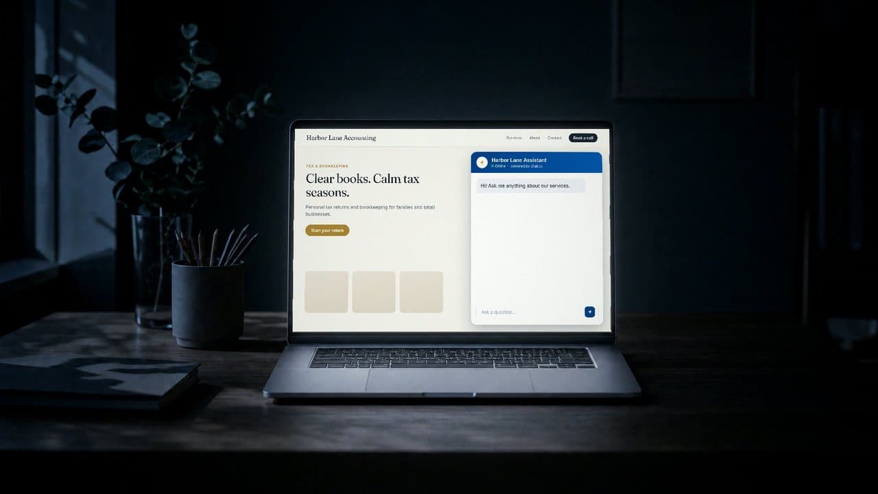 Still from the Chat.co campaign: The desk at night: the office is dark, and Chat.co keeps answering